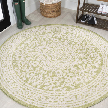 Sinjuri Medallion Textured Weave Indoor/outdoor Round Rug